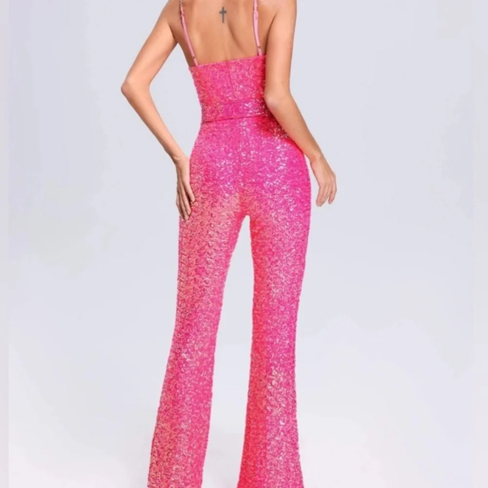 NADINE MERABI Pink Sequin Jumpsuit - Picture 3 of 10